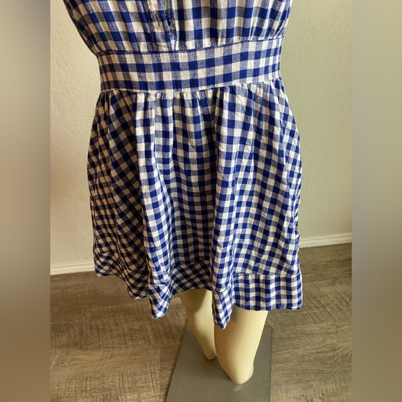 Womens Gingham Blue White Dress size large picnic campfire timeless classic - Picture 4 of 11